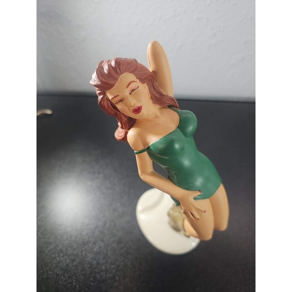 Vintage Bottoms Up R Demars Ganz Soda/Beer Can Holder Green Dress Brunette Rare